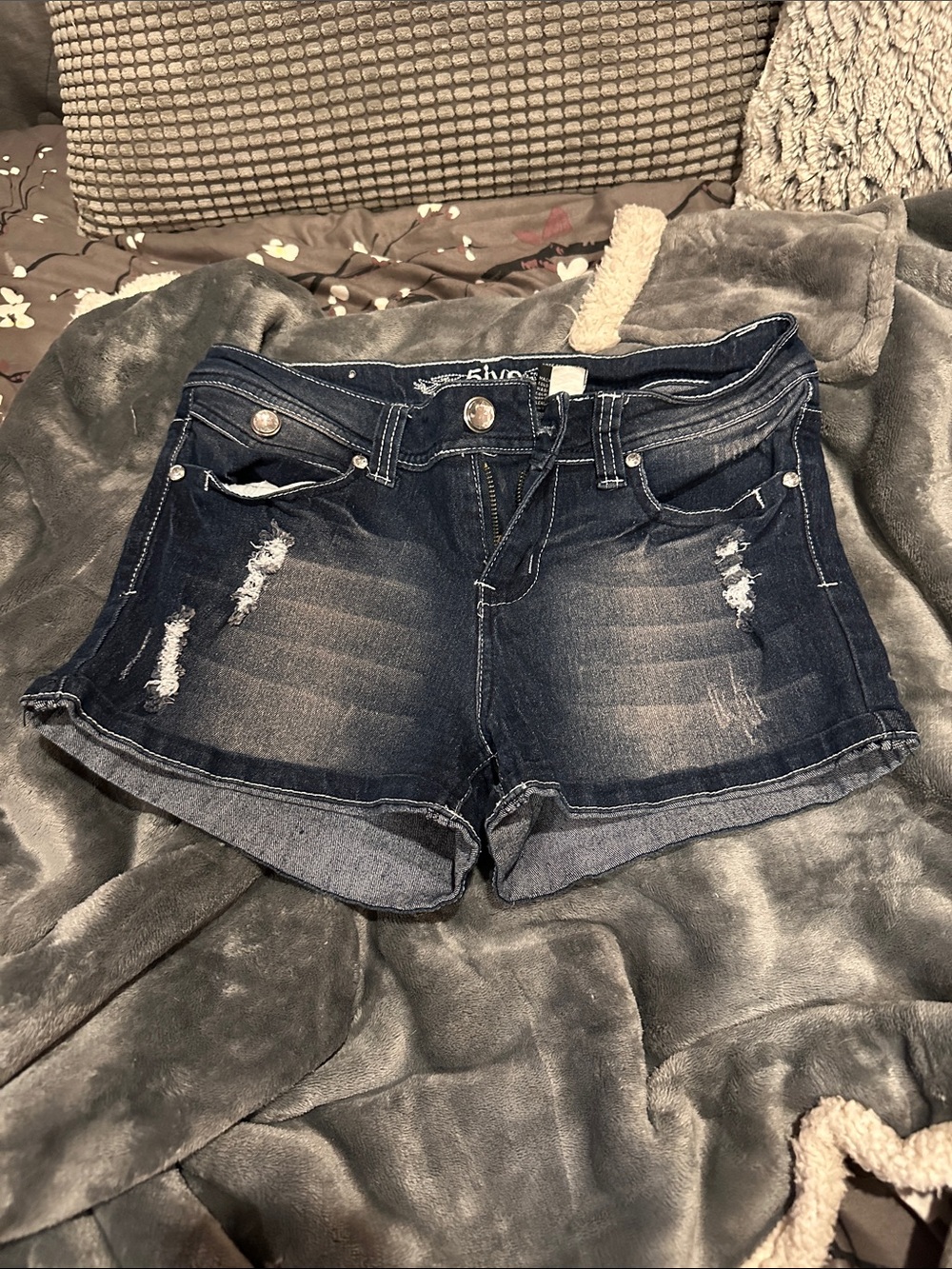 Women's Dark Wash Distressed Denim Shorts
